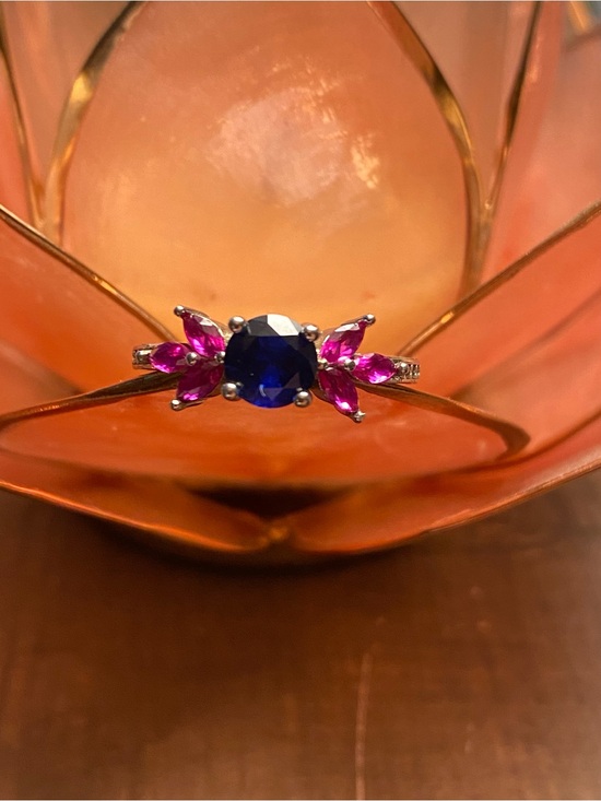 Jewelry - Gorgeous .925 Sterling Silver Blue Sapphire CZ & Ruby CZ Ring